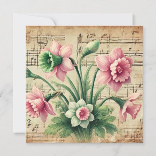 Afdrukbare Roze & Groene narcissen Scrapbook Kaart (Achterkant)