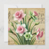 Afdrukbare Roze & Groene narcissen Scrapbook Kaart (Voorkant)