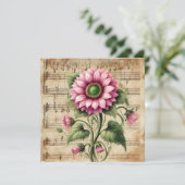 Afdrukbare  Roze & Groene Zonnebloem Scrapbook Kaart (Staand voorkant)