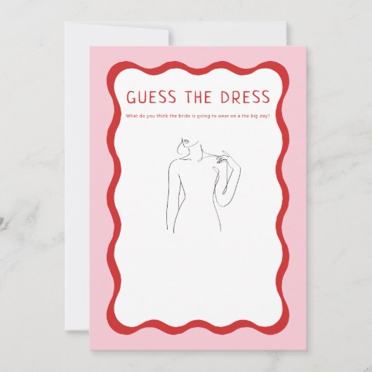 Afdrukbare Roze Rood Guess The Dress Bruids Spel Kaart (Voorkant)