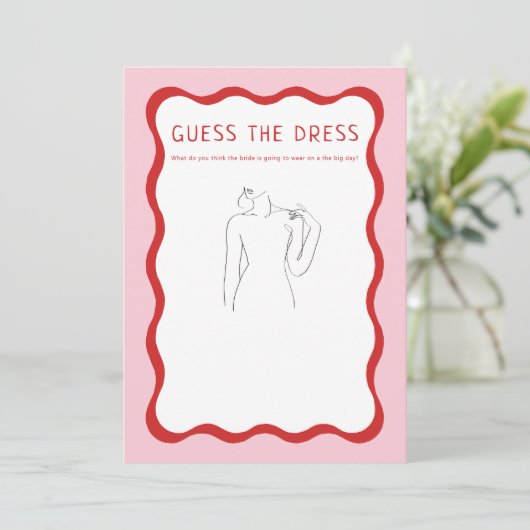 Afdrukbare Roze Rood Guess The Dress Bruids Spel Kaart (Staand voorkant)