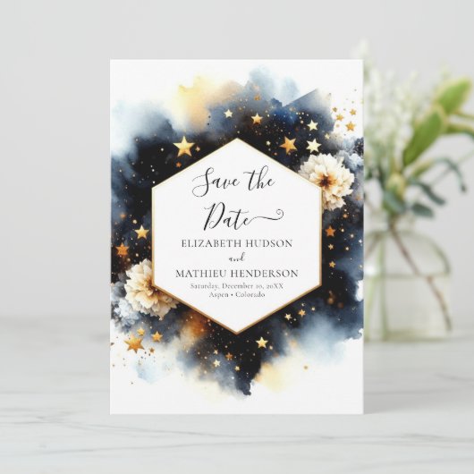 Afdrukbare ruimte Hemelse bruiloft Save The Date (Staand voorkant)