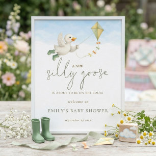 Afdrukbare Schattige Dwaze Gans Vlieger Baby Showe Poster