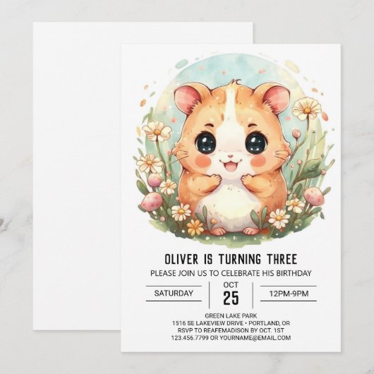 Afdrukbare Schattigee Hamster Verjaardag Kaart (Voorkant / Achterkant)