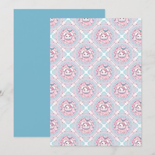 Afdrukbare Schattigee Pastel Kawaii Bunny Diamond  Kaart (Voorkant / Achterkant)