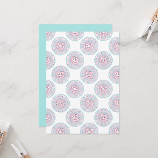 Afdrukbare Schattigee Pastel Kawaii Bunny Dot Mand Kaart (Voorkant / Achterkant in situ)