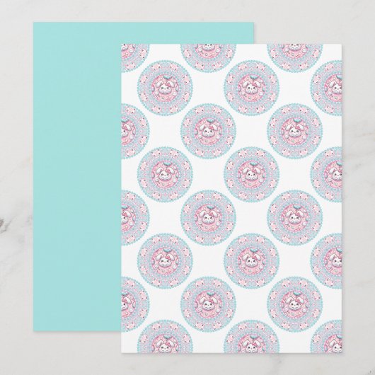 Afdrukbare Schattigee Pastel Kawaii Bunny Dot Mand Kaart (Voorkant / Achterkant)