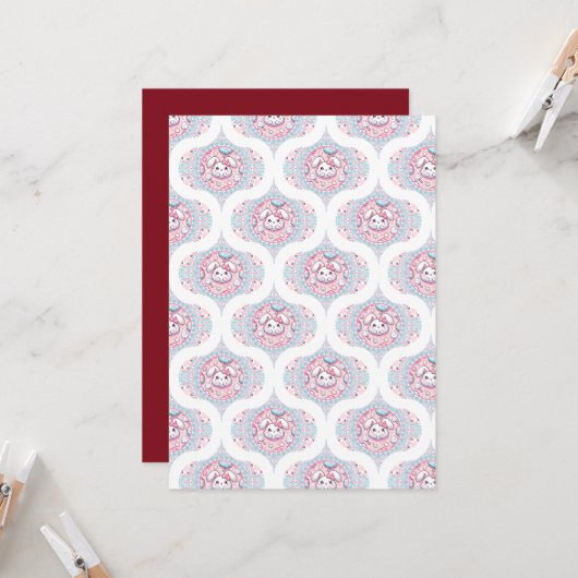 Afdrukbare Schattigee Pastel Kawaii Bunny Retro Og Kaart (Voorkant / Achterkant in situ)