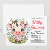 Afdrukbare Schattigee Schuur Koe Baby shower Kaart (Voorkant / Achterkant)