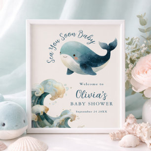 Afdrukbare 'Sea You Soon' Walvis Baby Shower Ivoor Poster