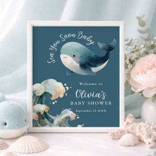 Afdrukbare 'Sea You Soon' Walvis Baby Shower Turqu Poster