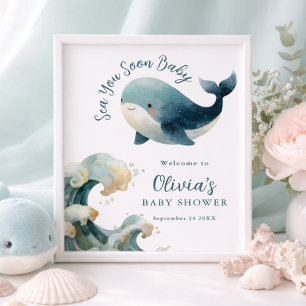 Afdrukbare 'Sea You Soon' Walvis Baby Shower Wit Poster