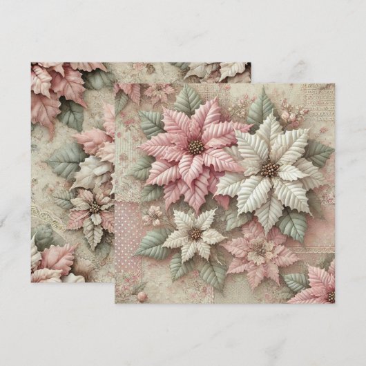 Afdrukbare Shabby Chic Fabric Poinsettia Scrapbook Kaart (Voorkant / Achterkant)