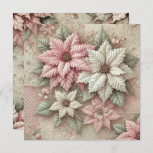Afdrukbare Shabby Chic Fabric Poinsettia Scrapbook Kaart