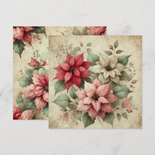 Afdrukbare Shabby Chic Linen Poinsettias Scrapbook Kaart