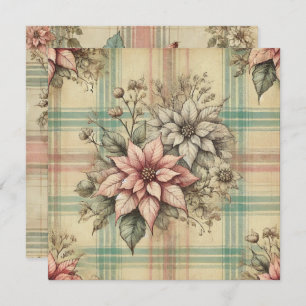Afdrukbare Shabby Chic Plaid Poinsettias Scrapbook Kaart