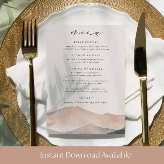 Afdrukbare Sierra Dusk Wedding Menu Kaart