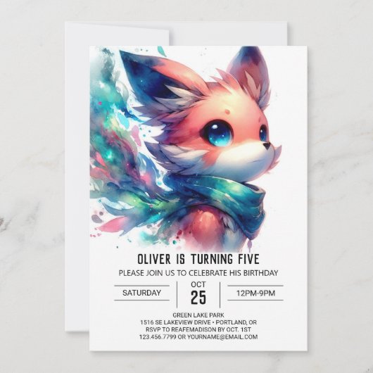 Afdrukbare speelse Fox Birthday Kaart (Voorkant)