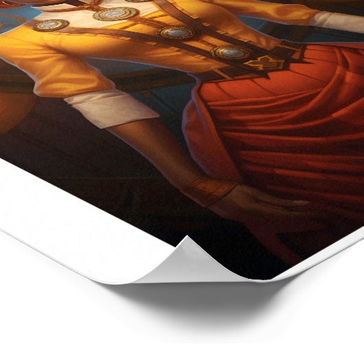 Afdrukbare Steampunk Afrikaanse Lady Faux Ink 052 Poster (Hoek)