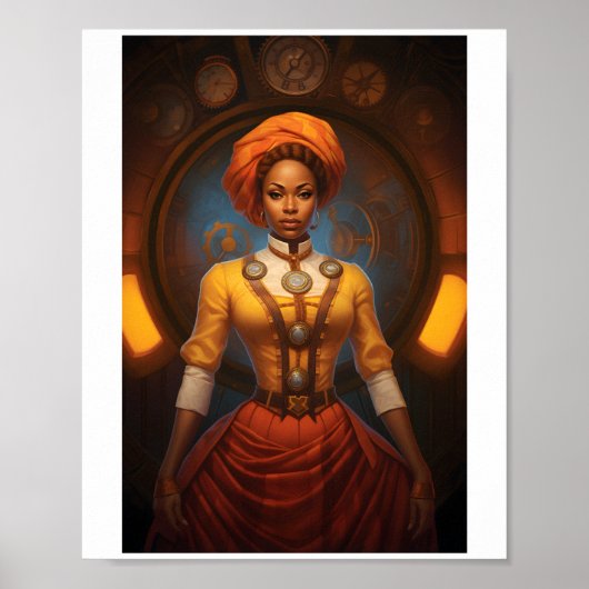Afdrukbare Steampunk Afrikaanse Lady Faux Ink 052 Poster (Voorkant)