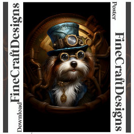 Afdrukbare Steampunk Dog Pet Goggles Faux Ink 033 Poster
