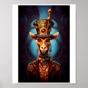 Afdrukbare Steampunk Funky Giraffe Faux Ink 035 Poster