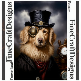Afdrukbare Steampunk Golden Retriever Pet 138 Poster