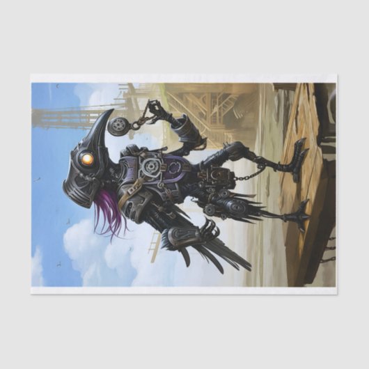 Afdrukbare Steampunk Mechanische Raven Rechts 114 Tissuepapier (Voorkant)