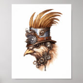 Afdrukbare Steampunk Schattige Crazy Chicken 113 Poster (Voorkant)
