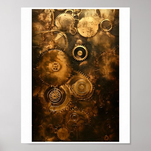 Afdrukbare Steampunk Tandwielen en Wielen Faux Ink Poster (Voorkant)