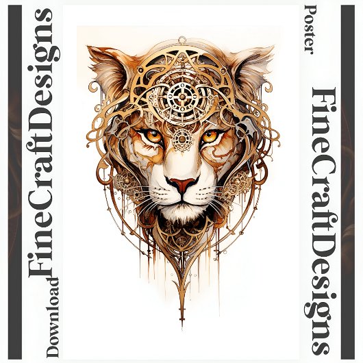 Afdrukbare Steampunk Tiger Metallic Cogs Wielen 13 Poster