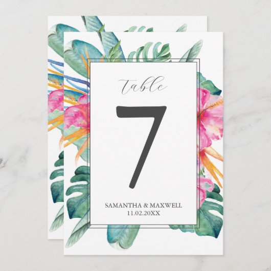 Afdrukbare Tafelnummers Roze Tropische Bloemen (Voorkant / Achterkant)