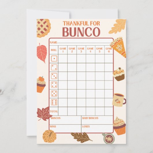 Afdrukbare Thanksgiving Bunco-scorekaarten Kaart (Voorkant)