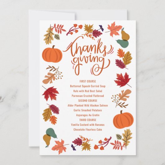 Afdrukbare Thanksgiving Menu Kaart (Voorkant)