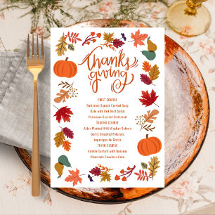 Afdrukbare Thanksgiving Menu Kaart