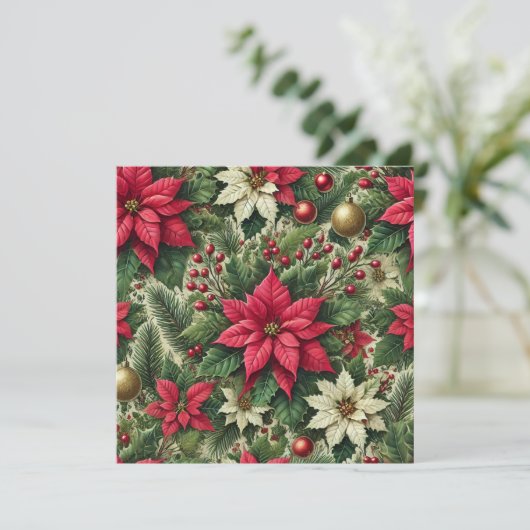 Afdrukbare traditionele rode poinsettia plakboek kaart (Staand voorkant)