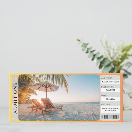 Afdrukbare tropische strand verrassing onthullen t kaart (Staand voorkant)