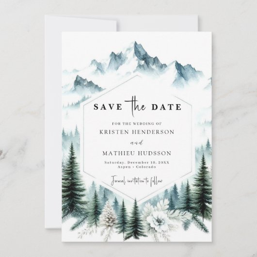 Afdrukbare unieke berg bruiloft save the date (Voorkant)