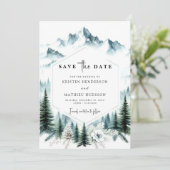 Afdrukbare unieke berg bruiloft save the date (Staand voorkant)