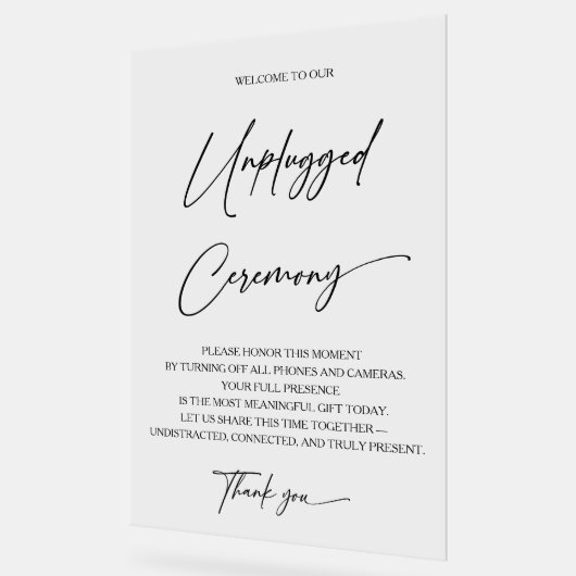 Afdrukbare Unplugged Ceremony Acryl Teken Bord (Hoek)