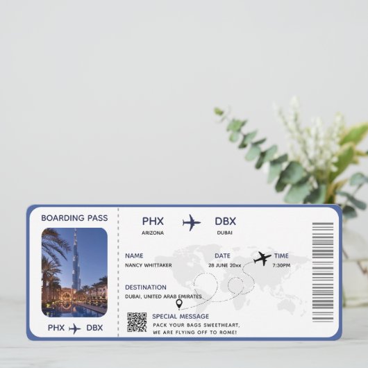 Afdrukbare vakantie instapkaart vliegticket kaart (Staand voorkant)