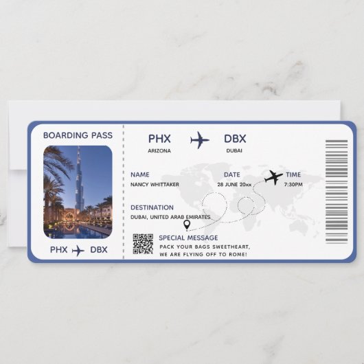 Afdrukbare vakantie instapkaart vliegticket kaart (Voorkant)