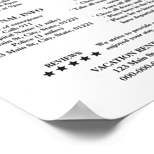 Afdrukbare vakantieverhuur Welkomstinformatie Poster (Hoek)