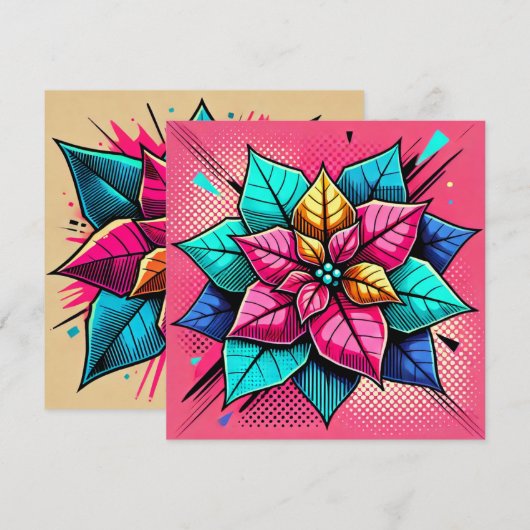 Afdrukbare Vibrant Pop Art Poinsettia Scrapbook Kaart (Voorkant / Achterkant)