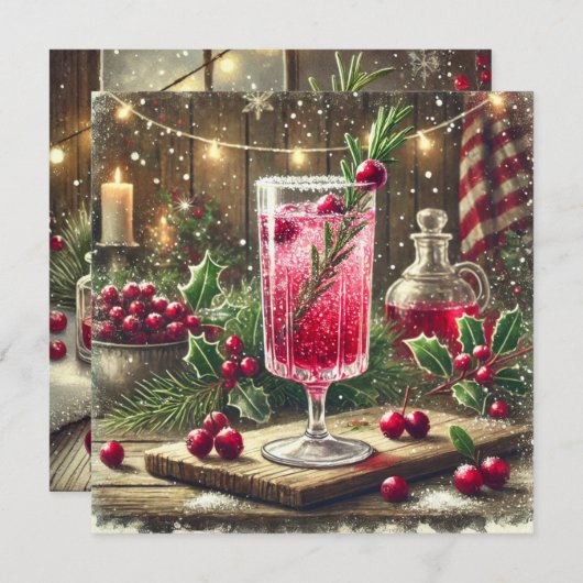 Afdrukbare Vintage Kerst Drink Cranberry Fizz Kaart (Voorkant / Achterkant)