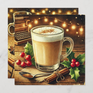 Afdrukbare Vintage Kerst Drink Eggnog Latte Kaart