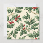 Afdrukbare Vintage Kerst Holly Patroon Papier Kaart (Voorkant)