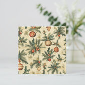Afdrukbare vintage kerstballen en takken kaart (Staand voorkant)