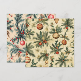 Afdrukbare vintage kerstballen en takken kaart