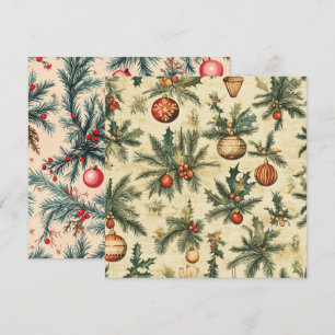 Afdrukbare vintage kerstballen en takken kaart